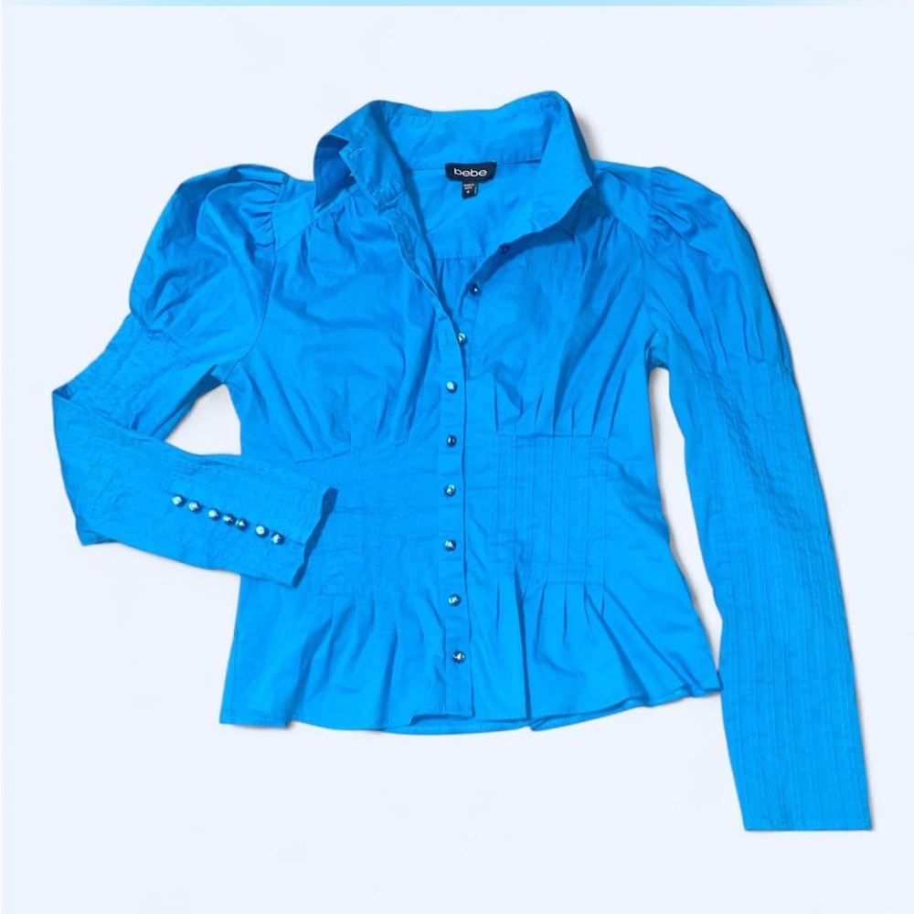 Bebe Blue ruffled button up